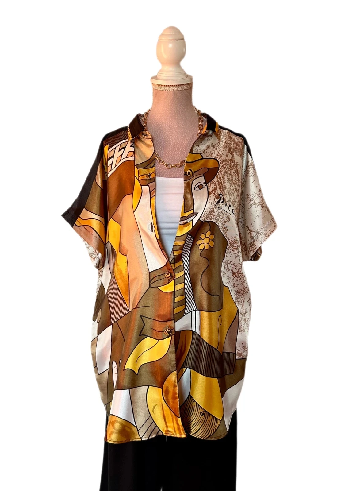 🌿🎨Picasso Inspired Vintage 90s Boho Statement Artwear Shirt Artistic Cubism 38/40🌿🎨 – photo 8